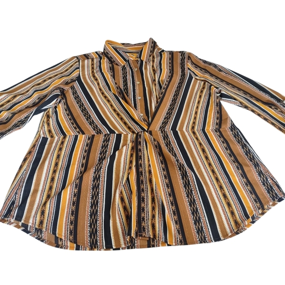 Ruby Rd. Split Button Mixed Stripe Tweed Front Top Blouse Size 1X - Picture 7 of 12